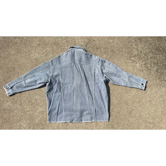 Zara Jacket Women Size XS Light Blue Corduroy Long Sleeve Button Down Raw Hem - Picture 6 of 6